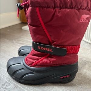 Kids Sorel Red and Black Snow Boots